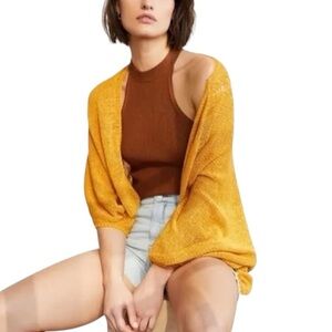Anthropologie Mustard Yellow Crochet Open-Front Loose-Fit Cardigan. One Size.
